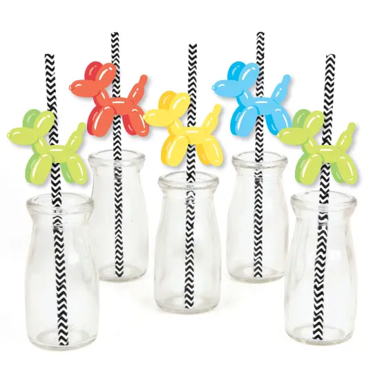 Big Dot of Happiness Balloon Animals - Paper Straw Decor - Happy Birthday Party Striped Decorative Straws - Set of 24 {1}