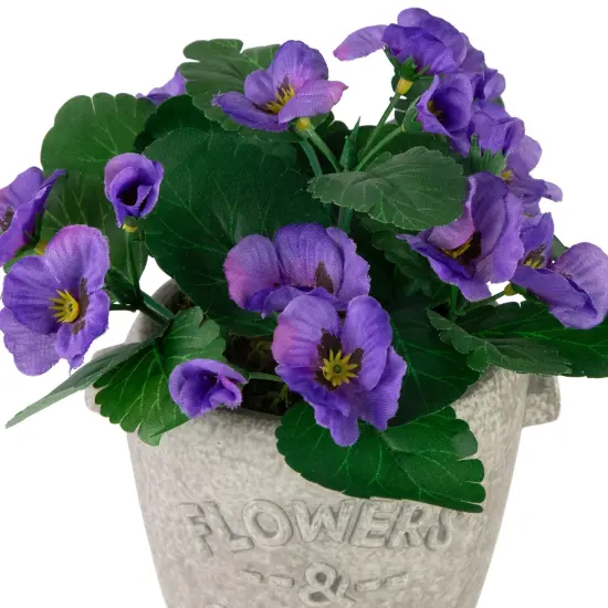 Northlight Pansy Artificial Floral Arrangement in "Flowers & Garden" Pot - 7" - Purple {6}