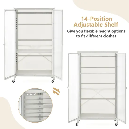 Costway Storage Wardrobe Cabinet Mobile Armoire Closet with Hanging Rod & Adjustable Shelf {6}