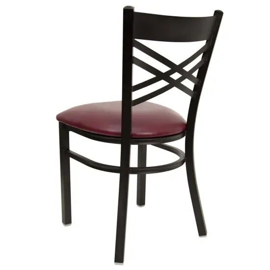 Emma and Oliver "X" Back Metal Restaurant Dining Chair BurgVYL/BlackMetal {4}