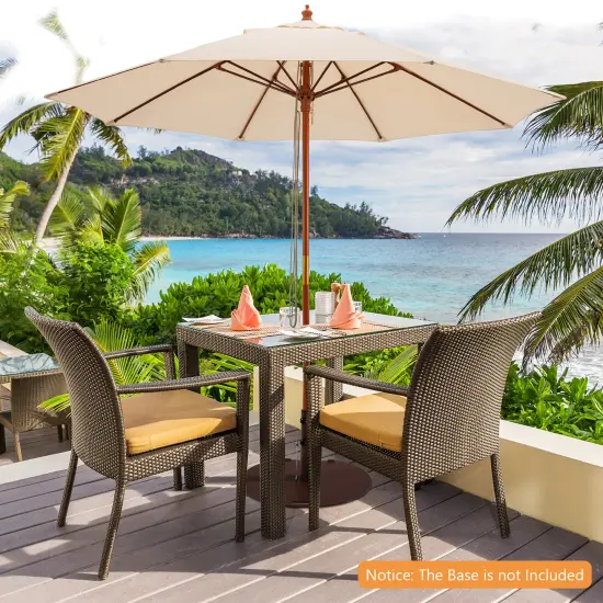 Costway 9.5 FT Patio Rope Pulley Wooden Umbrella Market w/Fiberglass Ribs Outdoor Red/Beige {1}