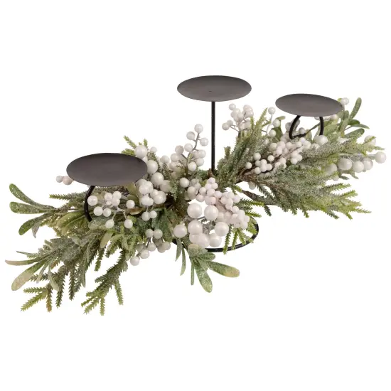 Northlight Frosted Mixed Foliage and Berries Christmas Triple Pillar Candle Holder - 26" Black {5}