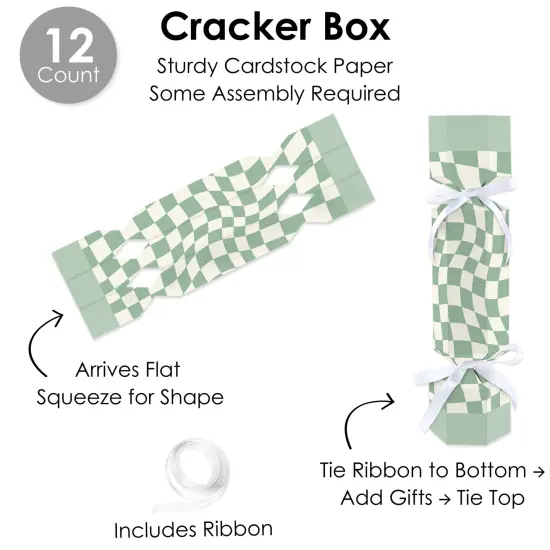 Big Dot of Happiness Sage Green Checkered Party - No Snap Party Table Favors - DIY Cracker Boxes - Set of 12 {6}