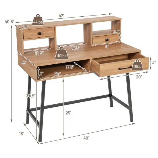 Costway Makeup Vanity Table Computer Writing Desk Storage with Drawer Shelf Industrial {4}