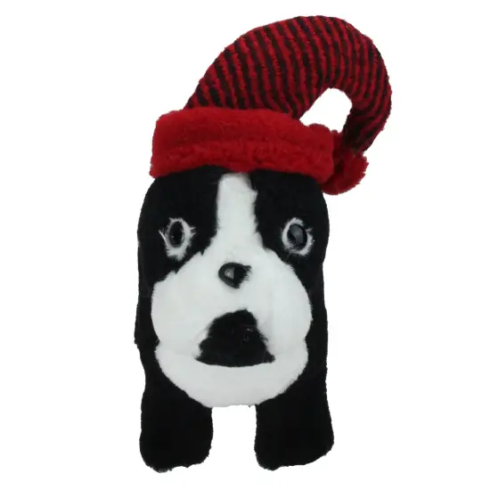 Northlight Plush Standing Bulldog with Striped Hat and Collar Christmas Decoration - 11.5" Black {3}