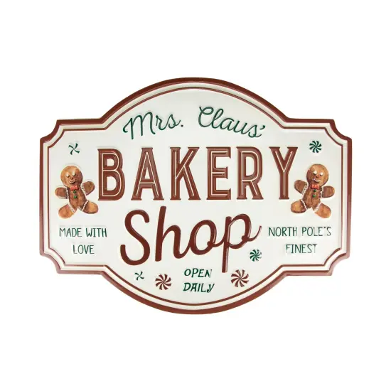 Northlight Gingerbread "Mrs. Claus' Bakery Shop" Metal Christmas Wall Sign - 18" White {1}