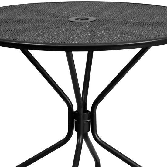 Emma and Oliver Commercial 35.25" Round Metal Garden Patio Table Set w/ 4 Round Back Chairs Black {5}