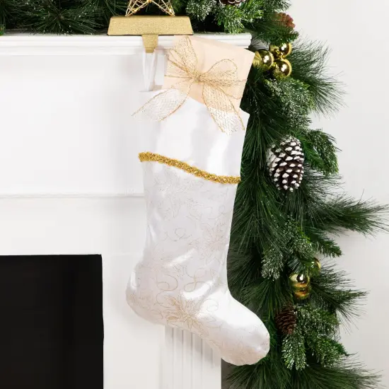 Northlight 20.5" White and Gold Glitter Poinsettia Christmas Stocking {3}