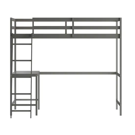 Emma and Oliver Ridley Twin Wood Loft Bed Frame with Protective Guardrails and Integrated Desk and Ladder for Use with Any 6-8" Thick Mattress {3}