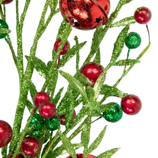 Northlight 32" Green and Red Jingle Bells and Berry Artificial Glitter Christmas Spray {5}