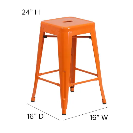Merrick Lane Newark Series Backless Metal Stool with Square Seat for Indoor-Outdoor Use Green {9}