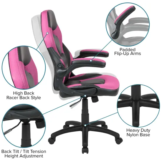 Emma and Oliver Gaming Desk Bundle - Cup & Headphone Holders/Mouse Pad Top Pink {5}