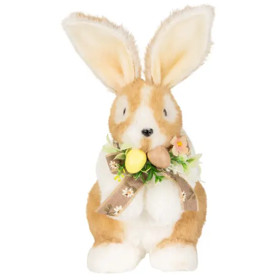 Northlight Plush Rabbit with Floral Bow Easter Figurine - 10.25" Brown {6}