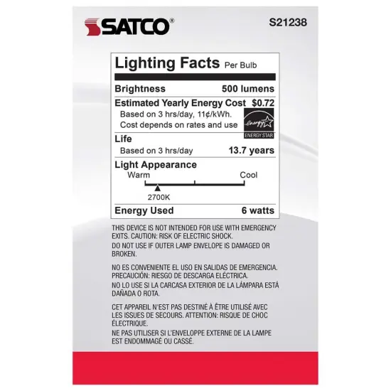 6Pk - Satco 6w G25 Globe Filament LED 2700K E26 Base White Dimmable - 60w equiv Warm White {6}