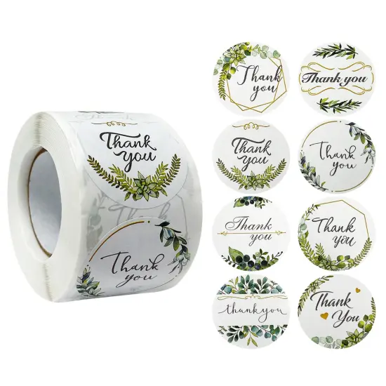 Wrapables 1.5" / 2" Thank You Stickers Roll, Sealing Stickers and Labels for Boxes, Envelopes, Bags, Small Businesses, Weddings, Parties (500pcs) Greenery {1}