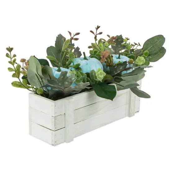 Northlight Fall Harvest Foliage and Pumpkins In Wooden Planter - 18" - Blue {7}