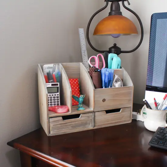 Creekview Home Emporium Wooden Office Desk Organizer Rustic Wood Desk Organizer {6}