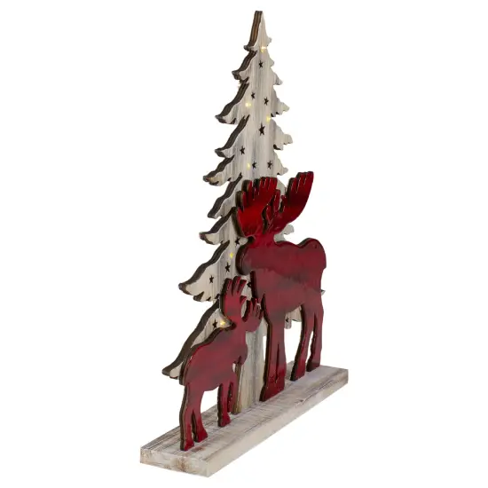 Northlight Lighted Moose and Christmas Tree Wooden Decoration - 13.5" - Warm White LED Lights Red {3}
