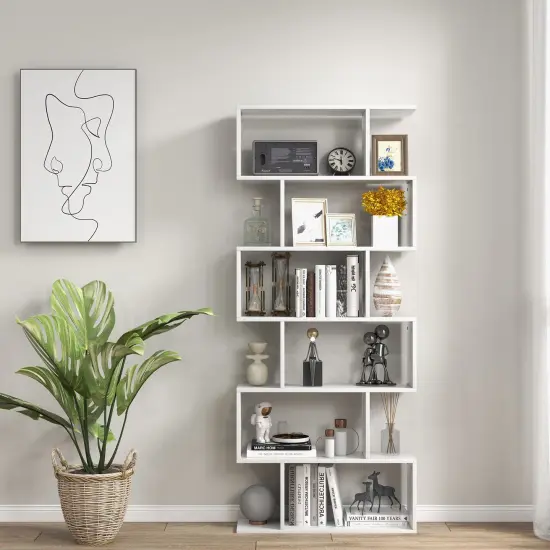 Costway 6 Tier S-Shaped Bookshelf Storage Display Bookcase Decor Z-Shelf {2}
