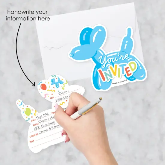 Big Dot of Happiness Balloon Animals - Shaped Fill-In Invitations - Happy Birthday Party Invitation Cards with Envelopes - Set of 12 {3}