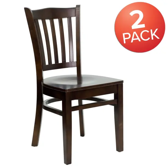 Emma and Oliver 2 Pack Vertical Slat Back Wooden Restaurant Chair WalnutSeat/Walnut {5}