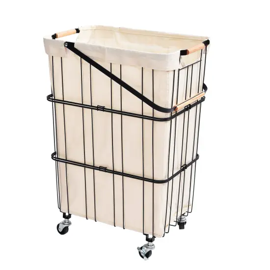 Oceanstar Mobile Rolling Storage Laundry Basket Cart with Handle White {1}