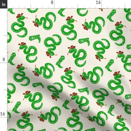 Various Fabrics by the Yard or Fat Quarter Whimsical Western Snakes Cowboy Hat Cute Desert Southwest Green Custom Printed Fabric by Spoonflower {2}
