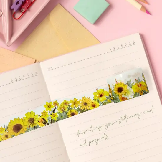 Wrapables Landscape Floral Metallic Gold Foil Washi Tape, 30mm x 3M Yellow Sunflowers {3}