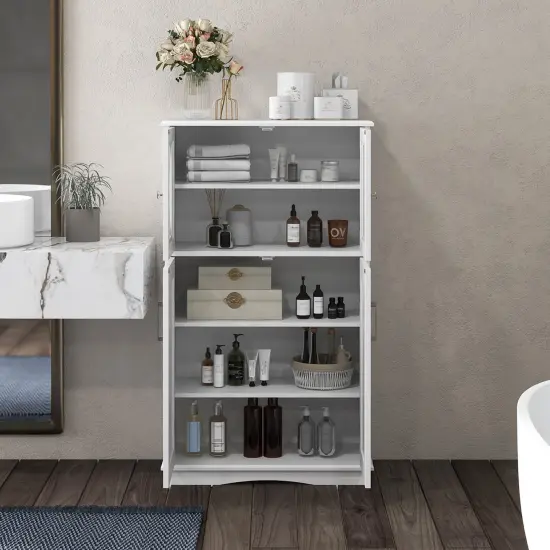 Costway Bathroom Storage Cabinet Linen Storage Cabinet with Doors and Adjustable Shelves {5}
