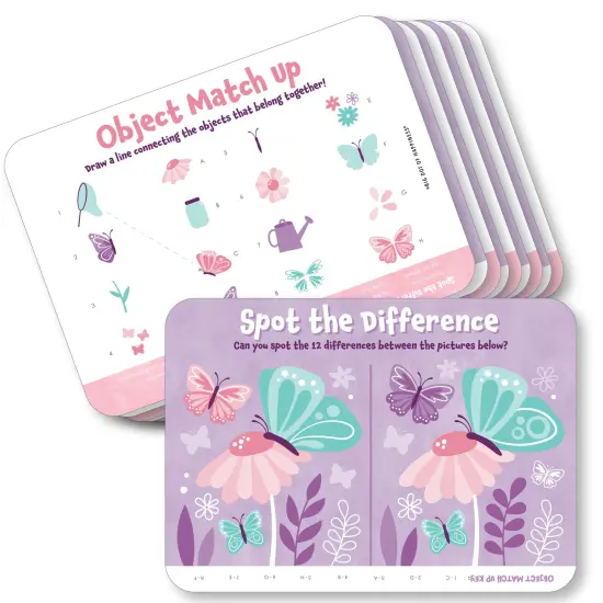 Big Dot of Happiness Beautiful Butterfly - 2-in-1 Floral Baby Shower or Birthday Party Cards - Activity Duo Games - Set of 20 {1}