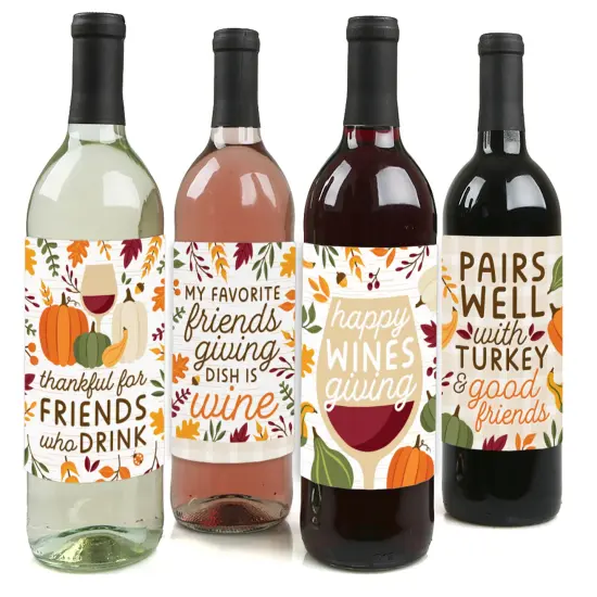Big Dot of Happiness Fall Friends Thanksgiving - Friendsgiving Party Decorations for Women and Men - Wine Bottle Label Stickers - Set of 4 {1}