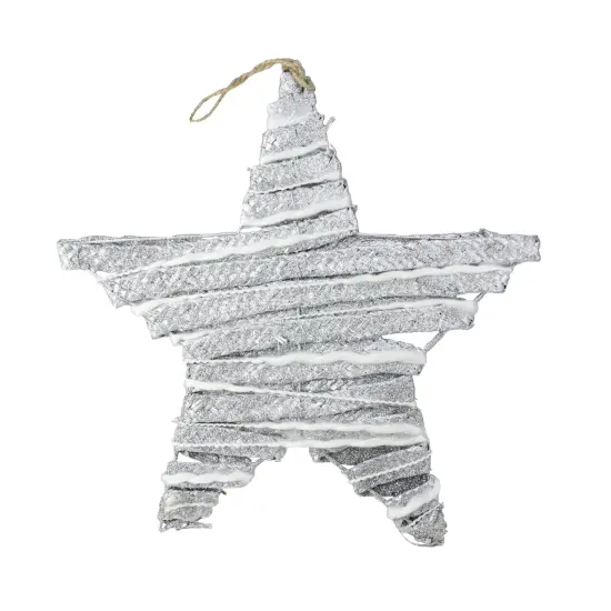 Kaemingk Glittered Rattan Hanging Star Christmas Decoration - 12" - Silver and Cream {1}