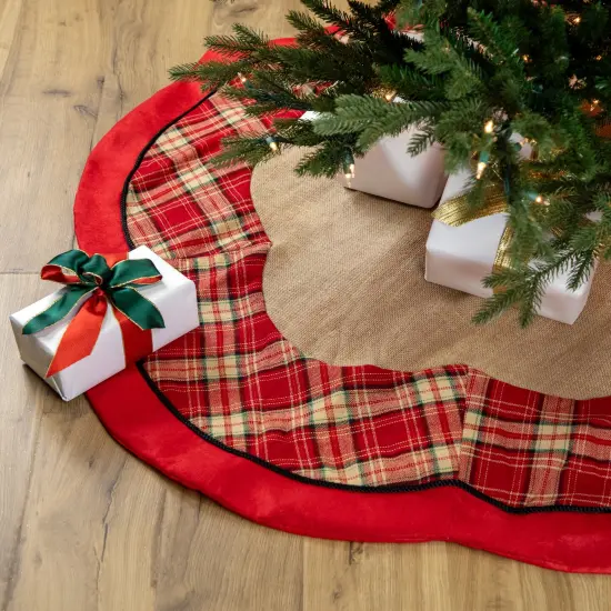 Northlight 48" Burlap and Red Plaid Christmas Tree Skirt {1}