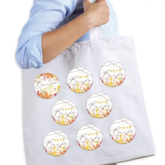 Big Dot of Happiness Fall Foliage Bride - 3 inch Autumn Leaves Bridal Shower and Wedding Party Badge - Pinback Buttons - Set of 8 {3}