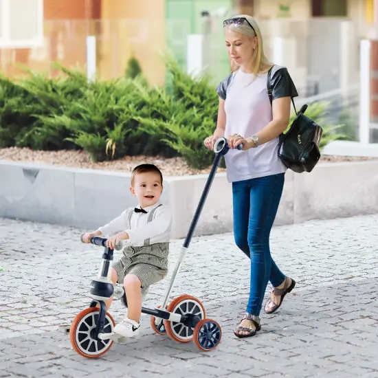 Costway 4 in 1 Kids Tricycles withPush Handle & Training Wheels Baby Balance Bike Navy/Pink {4}
