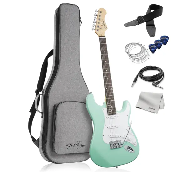 Ashthorpe 39-Inch Electric Guitar, Full-Size Guitar Kit with Padded Gig Bag, Tremolo Bar, Strap, Strings, Cable, Cloth, Picks {1}