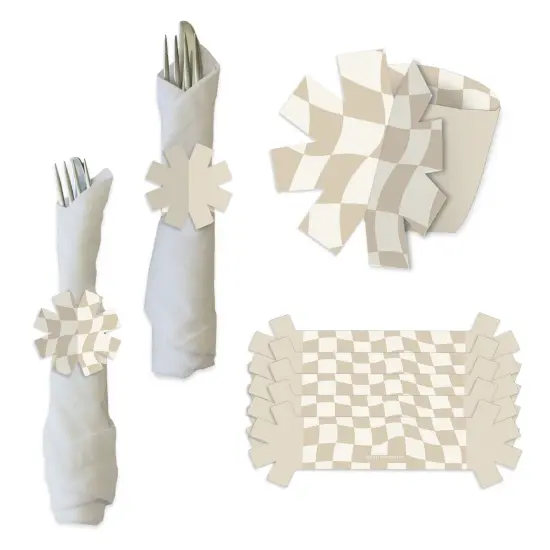Big Dot of Happiness Tan Checkered Party - Paper Napkin Holder - Napkin Rings - Set of 24 {1}