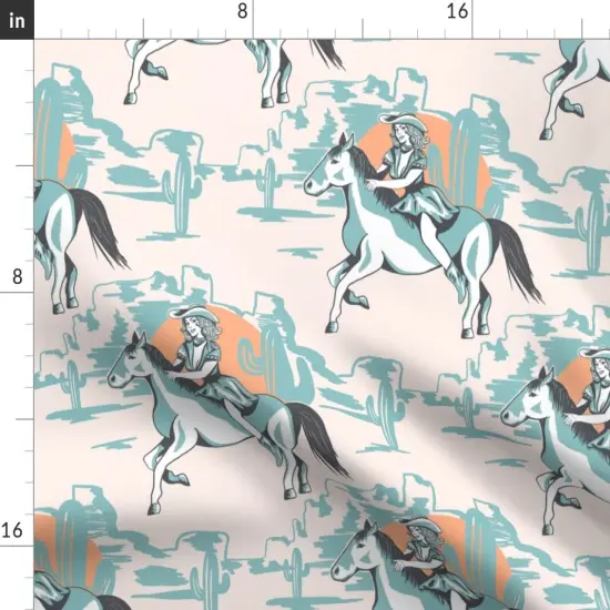 Various Fabrics by the Yard or Fat Quarter Western Retro Horse Cowgirl Pinup Southwestern Cactus Desert Rustic Custom Printed Fabric by Spoonflower {2}