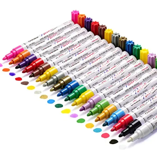 Paint Markers Paint Pens, Waterproof Quick Dry and Permanent, Work on Almost Anything, Oil-Based Paint Marker Pen for Rock Painting, Metal, Wood, Plastic, Canvas, Glass, Mugs, Craft - 18 colors {2}
