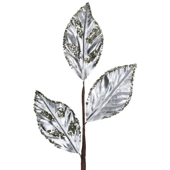 Northlight 25" Glittered Platinum Leaves Christmas Spray Silver {5}