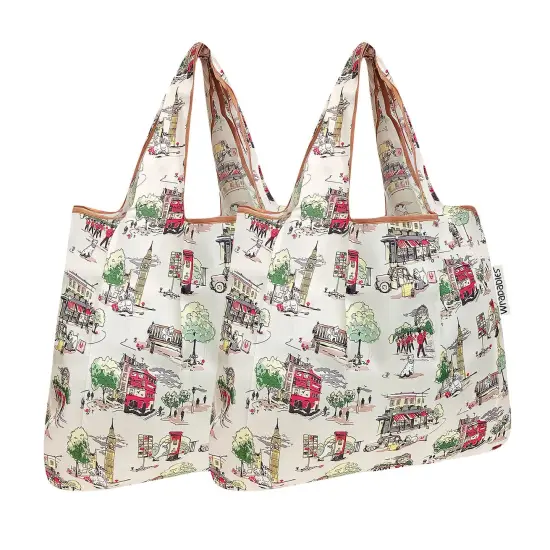 Wrapables Foldable Tote Nylon Reusable Grocery Bag (Set of 2) Classic Roses {5}