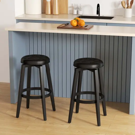 Costway 26"/30" Swivel Bar Stool Set of 2 Upholstered Counter/Bar Height Rubber Wood Frame Black {9}