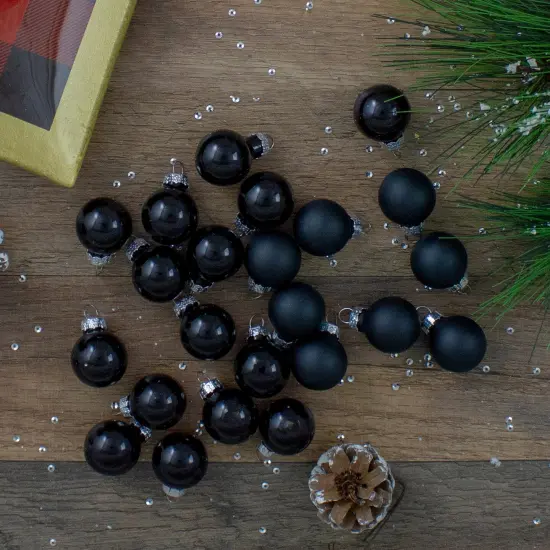 Northlight Shiny and Matte Glass Ball Christmas Ornaments - 1" (25mm) - Black - 24ct {3}