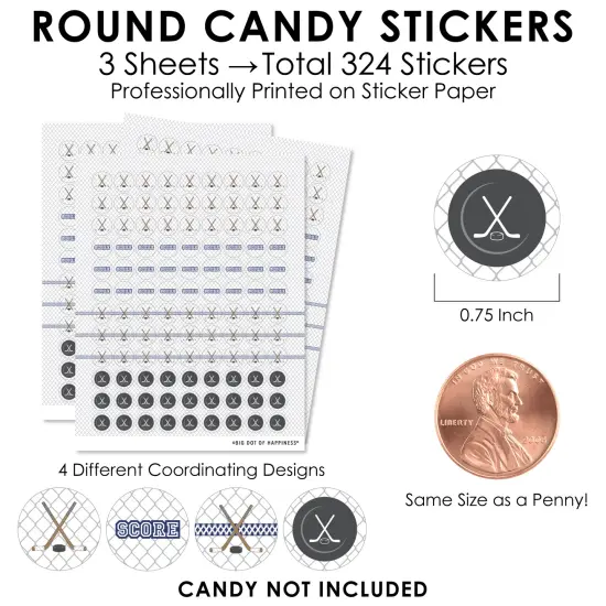 Big Dot of Happiness Shoots & Scores! - Hockey - Baby Shower or Birthday Party Small Round Candy Stickers - Party Favor Labels - 324 Count {4}