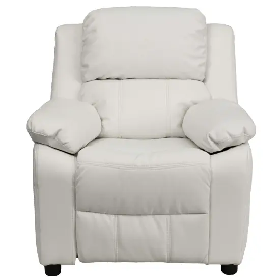 Emma and Oliver Deluxe Padded Contemporary Kids Recliner with Storage Arms White Vinyl {3}
