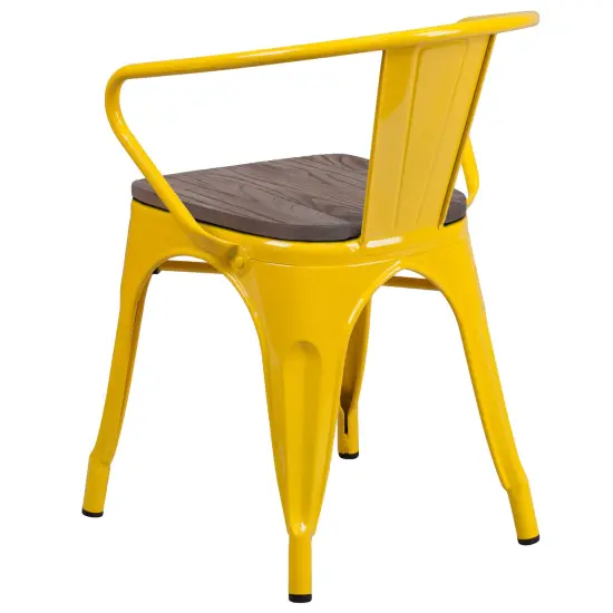 Emma and Oliver Metal Chair with Wood Seat and Arms Yellow {3}