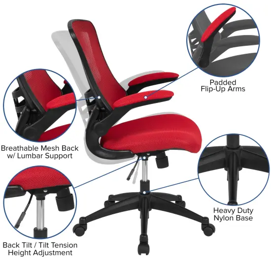 Emma and Oliver Mid-Back Mesh Swivel Ergonomic Task Office Chair with Flip-Up Arms Red Mesh/Black Frame {3}