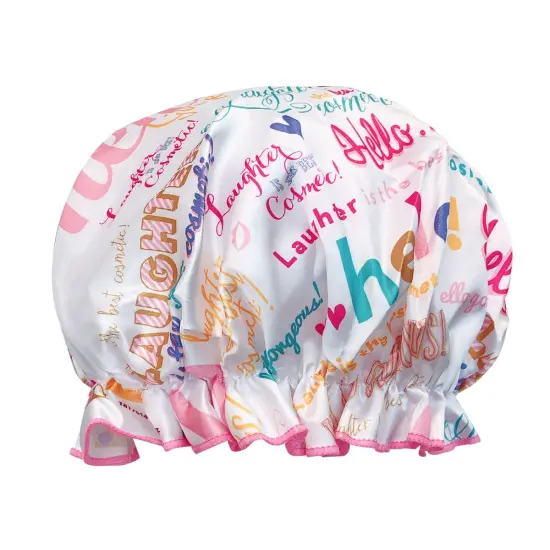 Wrapables Reusable Women's Waterproof Shower Caps for Long Hair Hello Laughter {1}