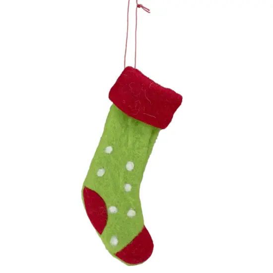 Tii Collections 9.5" Green and Red Polka Dotted Felt Christmas Stocking Ornament {1}