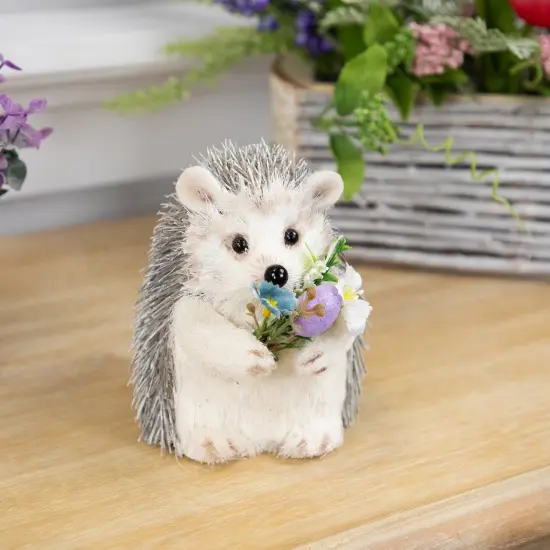 Northlight Hedgehog Floral Easter Figurine - 5" - Cream and Gray {3}